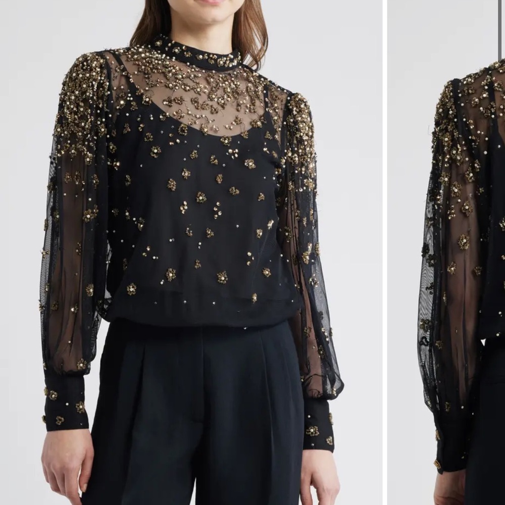 Farm Rio Embroidered Tulle Bubble Top